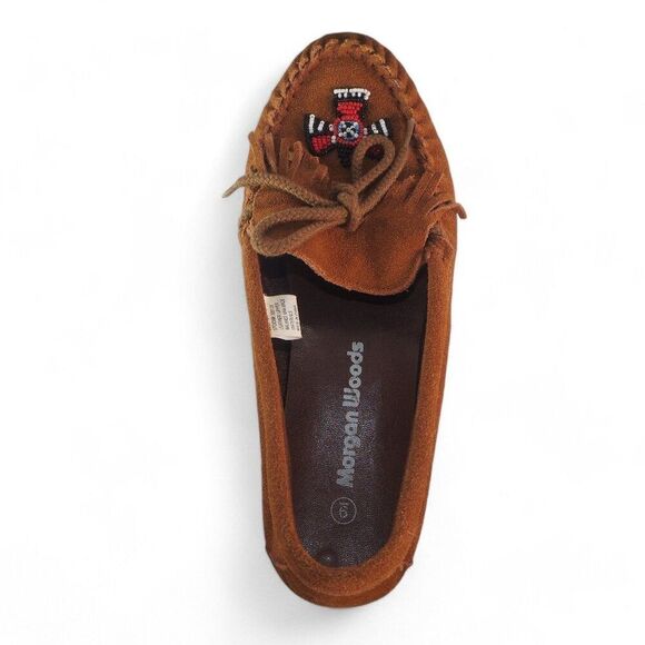 Morgan Woods Vintage Suede Kilty Beaded Slip-on Moccasins 209135 Brown Women's 9 - Picture 9 of 11